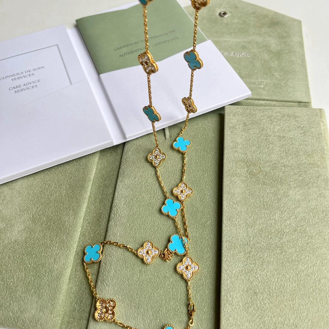 [Gaonasi]CLOVER 20 MOTIFS TURQUOISE DIAMOND NECKLACE