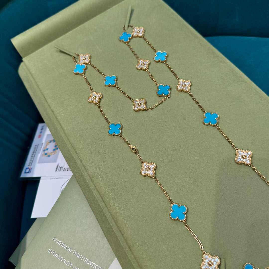 [Gaonasi]CLOVER 20 MOTIFS TURQUOISE DIAMOND NECKLACE
