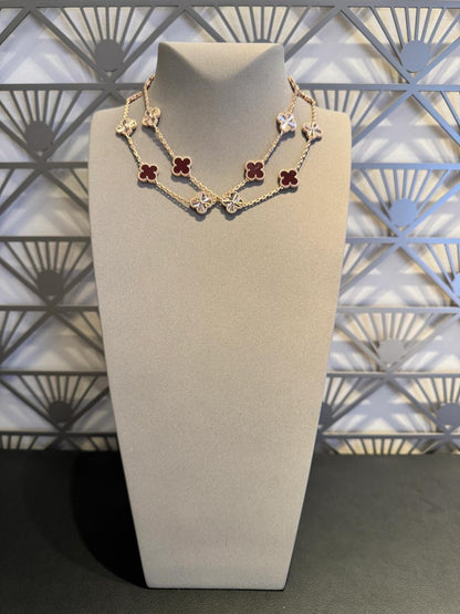 [Cadisa]CLOVER 20 MOTIFS LASER CARNELIAN NECKLACE