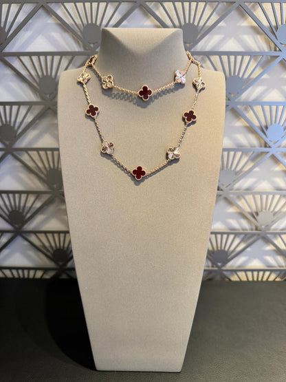 [Cadisa]CLOVER 20 MOTIFS LASER CARNELIAN NECKLACE