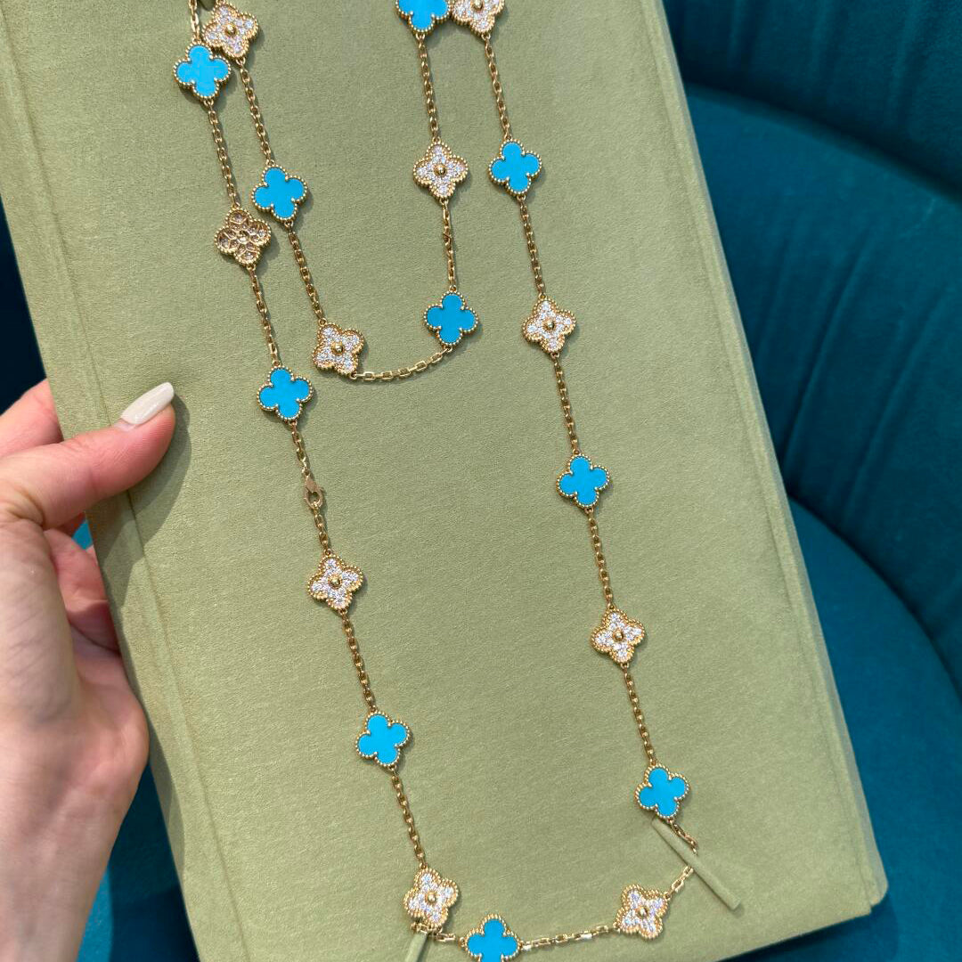 [Gaonasi]CLOVER 20 MOTIFS TURQUOISE DIAMOND NECKLACE