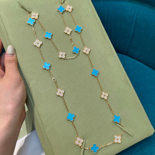 [Gaonasi]CLOVER 20 MOTIFS TURQUOISE DIAMOND NECKLACE