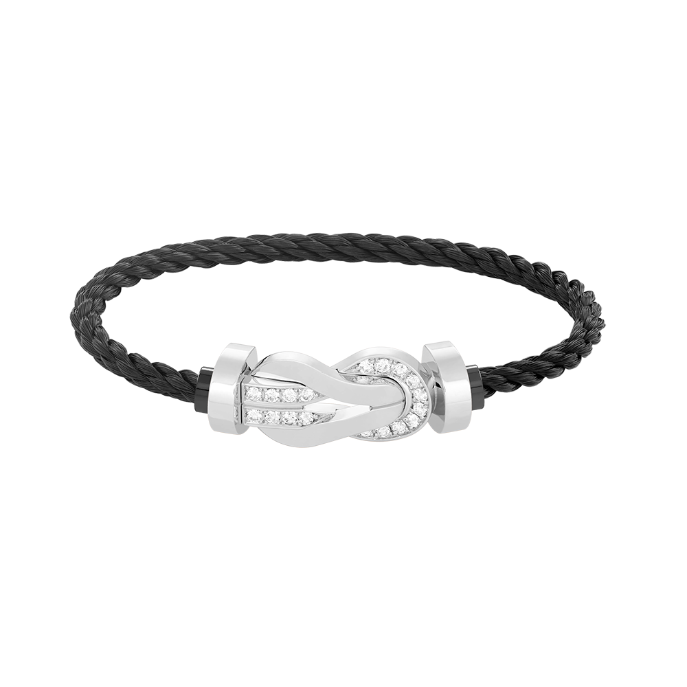 [Gaonasi]CHANCE LARGE 8 FIGURE BUCKLE HALF DIAMOND BRACELET SILVER