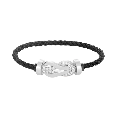 [Gaonasi]CHANCE LARGE 8 FIGURE BUCKLE HALF DIAMOND BRACELET SILVER