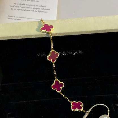 [Cadisa]NEW CLOVER 5 MOTIFS PINK ENAMEL BRACELET