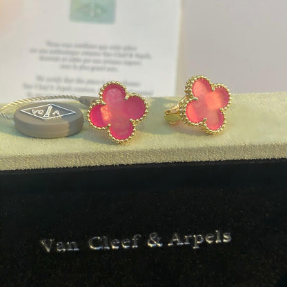 [Cadisa]NEW CLOVER 15MM PINK ENAMEL STUD EARRINGS