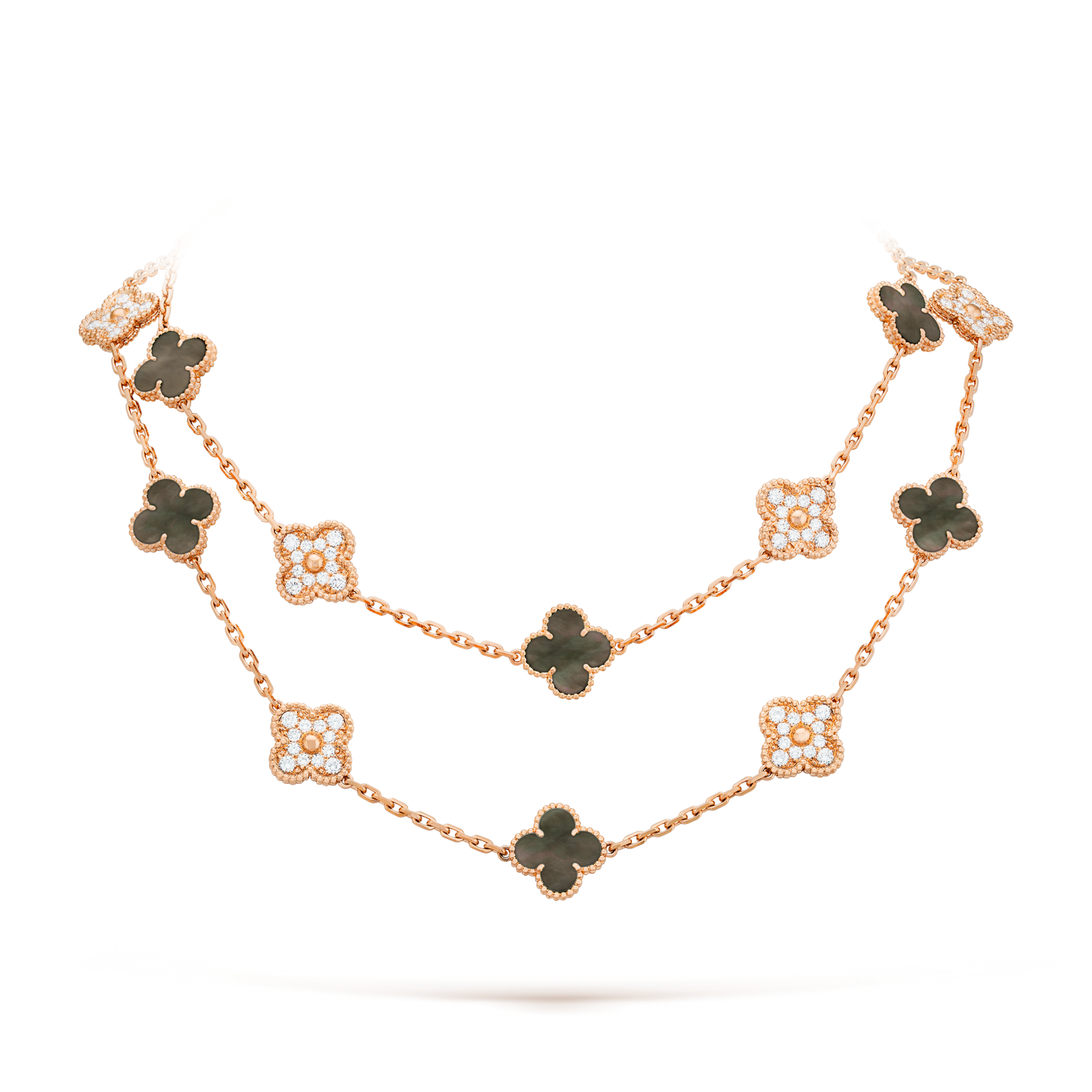 [Gaonasi]CLOVER 20 MOTIFS DARK MOP DIAMOND  NECKLACE