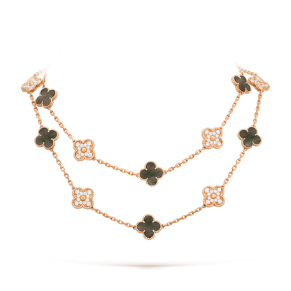[Gaonasi]CLOVER 20 MOTIFS DARK MOP DIAMOND  NECKLACE