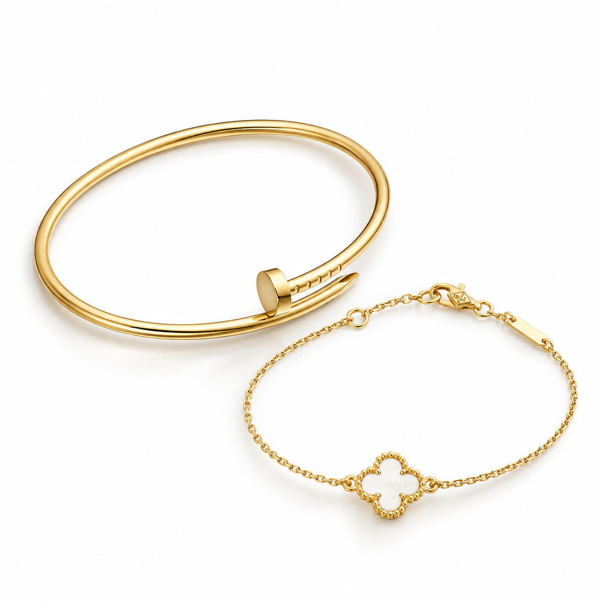 [Cadisa] Clover White Mother-of-Pearl & JUSTE Bracelet Stack Set