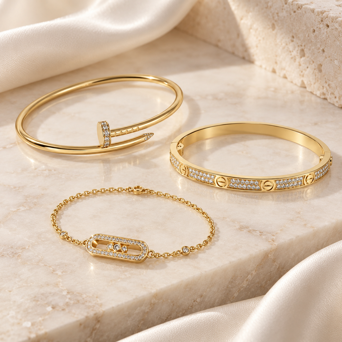 [Cadisa] LOVE & JUSTE Baby Move Diamond Bracelet Stack Set
