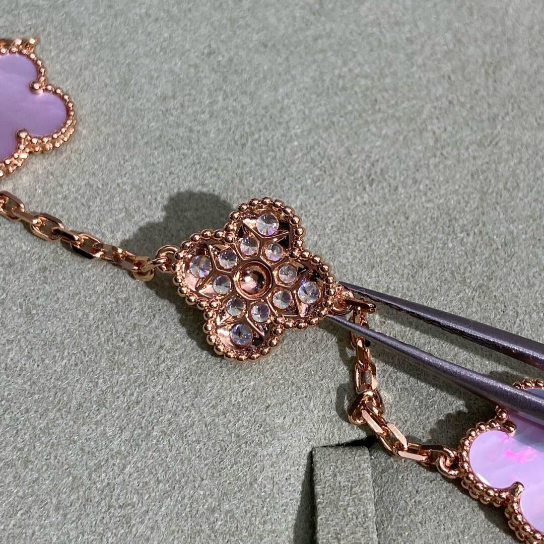 [Gaonasi]CLOVER 10 MOTIFS DIAMOND PINK MOP NECKLACE