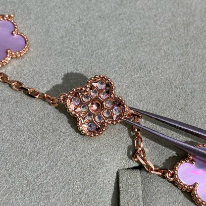 [Gaonasi]CLOVER 10 MOTIFS DIAMOND PINK MOP NECKLACE