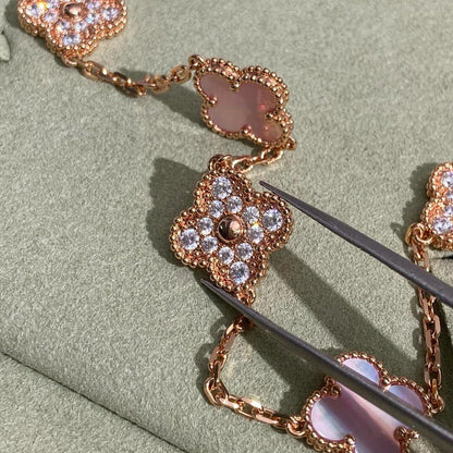 [Gaonasi]CLOVER 10 MOTIFS DIAMOND PINK MOP NECKLACE