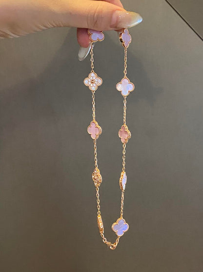 [Gaonasi]CLOVER 10 MOTIFS DIAMOND PINK MOP NECKLACE