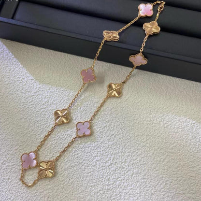 [Gaonasi]CLOVER 10 MOTIFS  LASER PINK MOP NECKLACE