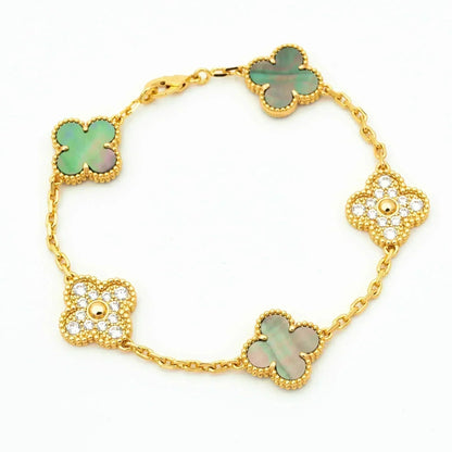 [Gaonasi] CLOVER 5 MOTIF GRAY MOP BRACELET COLLECTION
