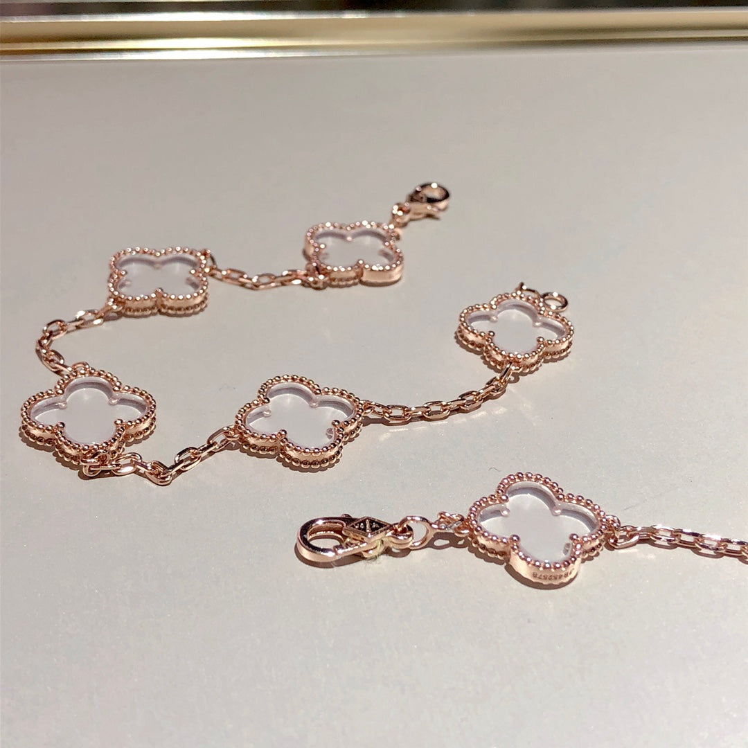 [Gaonasi]CLOVER 5 MOTIF ROCK CRYSTAL BRACELET