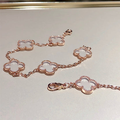 [Gaonasi]CLOVER 5 MOTIF ROCK CRYSTAL BRACELET