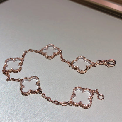 [Gaonasi]CLOVER 5 MOTIF ROCK CRYSTAL BRACELET