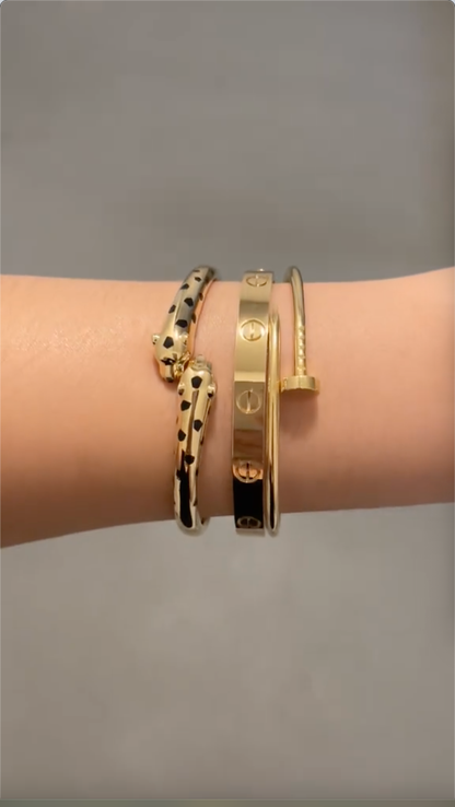 [Cadisa] Panthère & LOVE  & JUSTE  Diamond Bracelet Stack Set