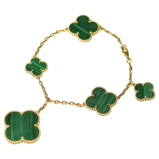 [Gaonasi]MAGIC CLOVER MALACHITE GOLD BRACELET 5 MOTIFS