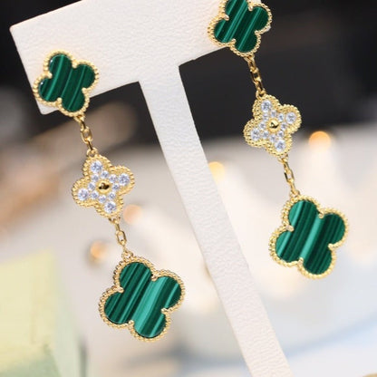[Gaonasi]CLOVER EARRINGS GOLD MALACHITE DIAMOND 3 MOTIF