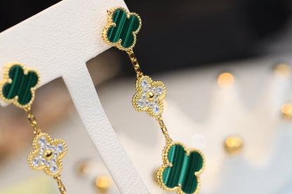 [Gaonasi]CLOVER EARRINGS GOLD MALACHITE DIAMOND 3 MOTIF