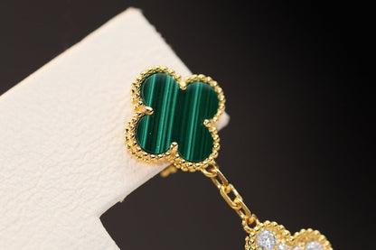 [Gaonasi]CLOVER EARRINGS GOLD MALACHITE DIAMOND 3 MOTIF