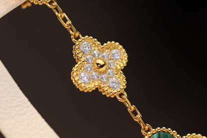 [Gaonasi]CLOVER EARRINGS GOLD MALACHITE DIAMOND 3 MOTIF