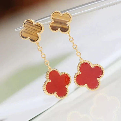 [Gaonasi]CLOVER  2 MOTIF  TIGER EYE CARNELIAN EARRINGS