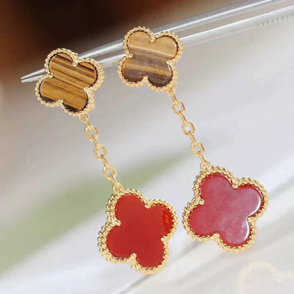 [Gaonasi]CLOVER  2 MOTIF  TIGER EYE CARNELIAN EARRINGS