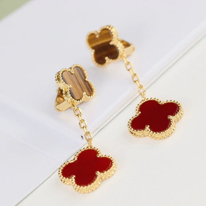 [Gaonasi]CLOVER  2 MOTIF  TIGER EYE CARNELIAN EARRINGS