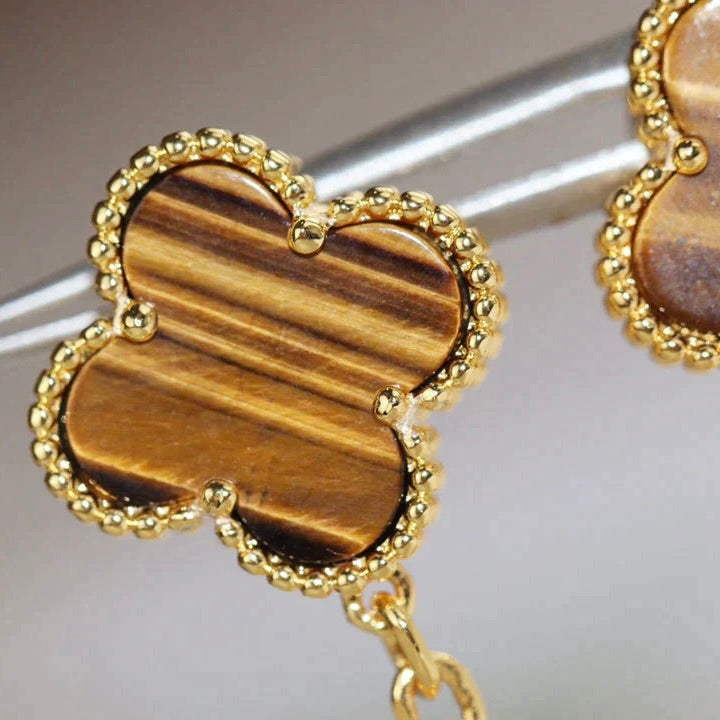 [Gaonasi]CLOVER  2 MOTIF  TIGER EYE CARNELIAN EARRINGS