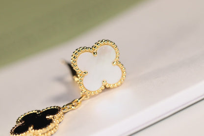 [Gaonasi]CLOVER EARRINGS GOLD ONYX MOP 3 MOTIF