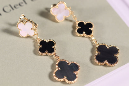 [Gaonasi]CLOVER EARRINGS GOLD ONYX MOP 3 MOTIF