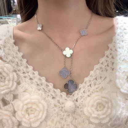 [Gaonasi]CLOVER MOP CHALCEDONY NECKLACE SILVER 6 MOTIF