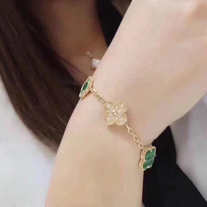 [Gaonasi] CLOVER 5 MOTIF MALACHITE BRACELET COLLECTION