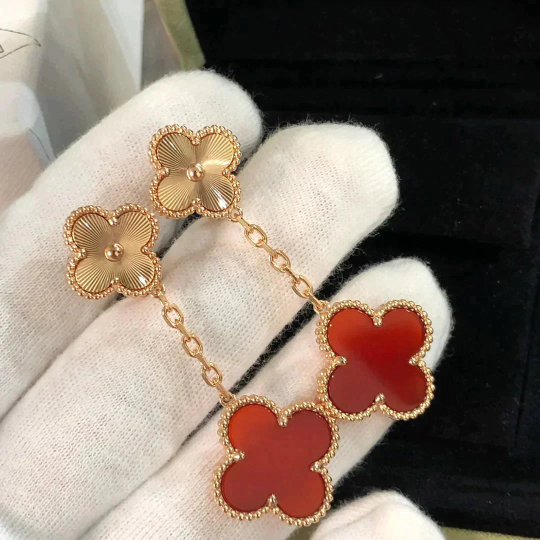 [Gaonasi]CLOVER 2 MOTIF  LASER CARNELIAN EARRINGS