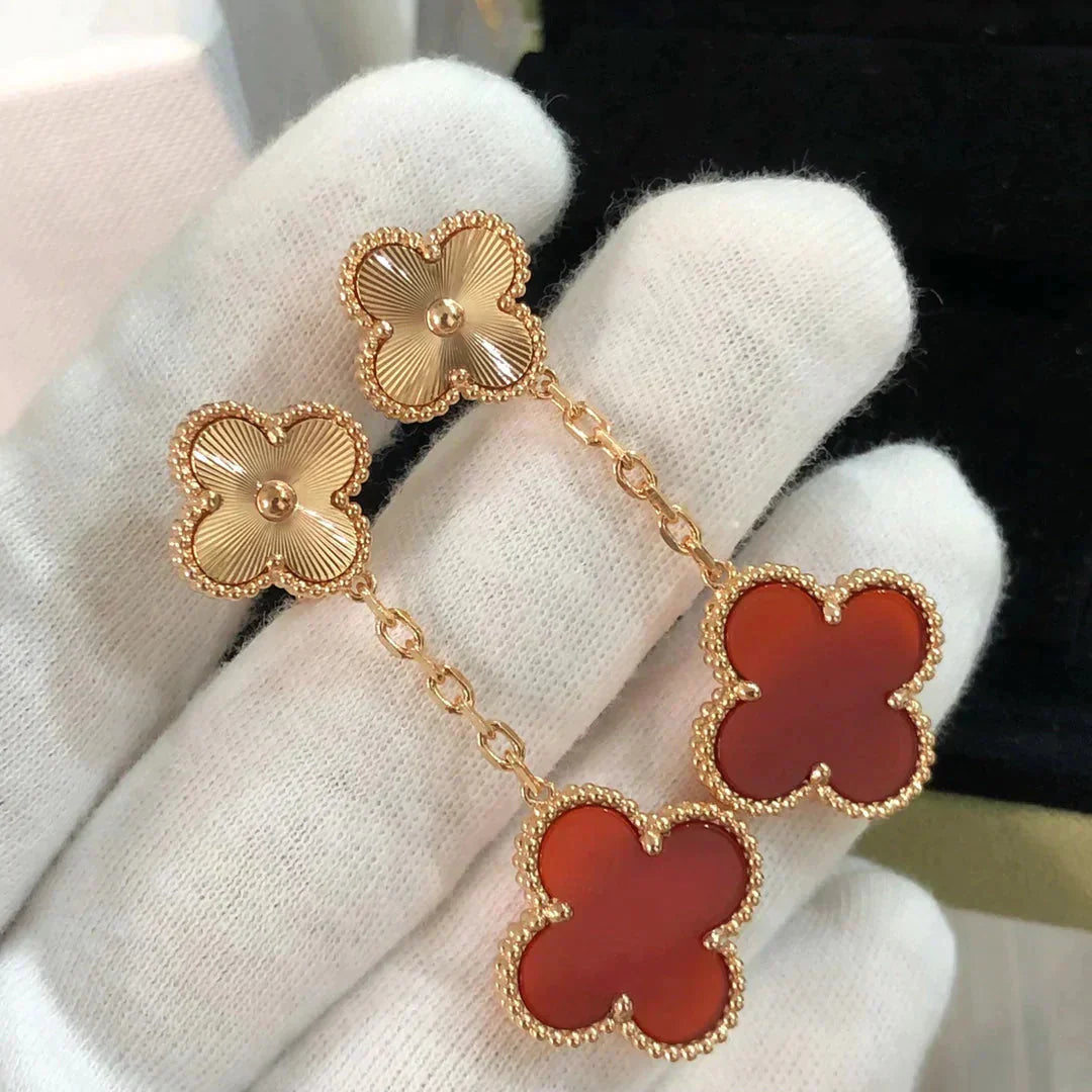 [Gaonasi]CLOVER 2 MOTIF  LASER CARNELIAN EARRINGS