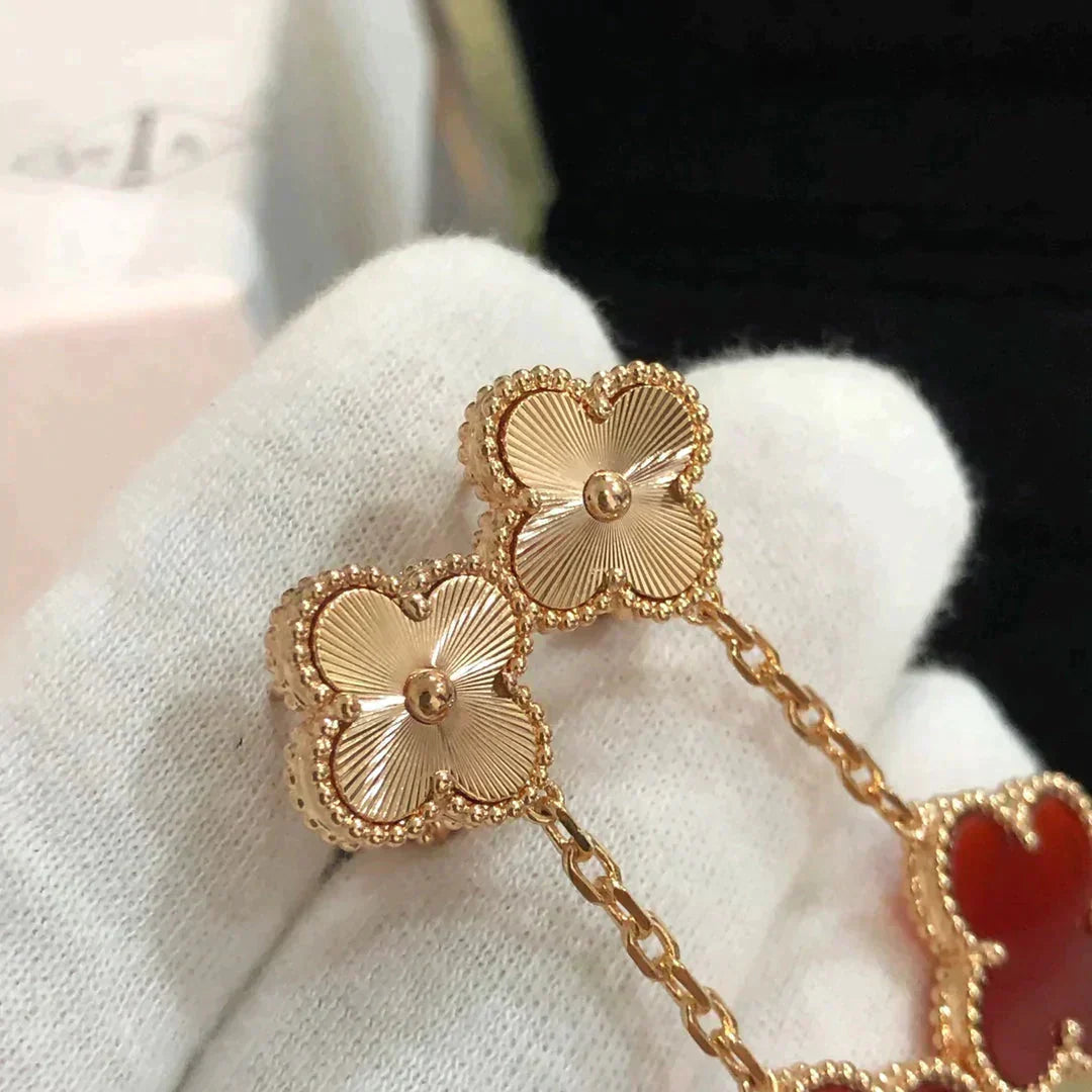 [Gaonasi]CLOVER 2 MOTIF  LASER CARNELIAN EARRINGS