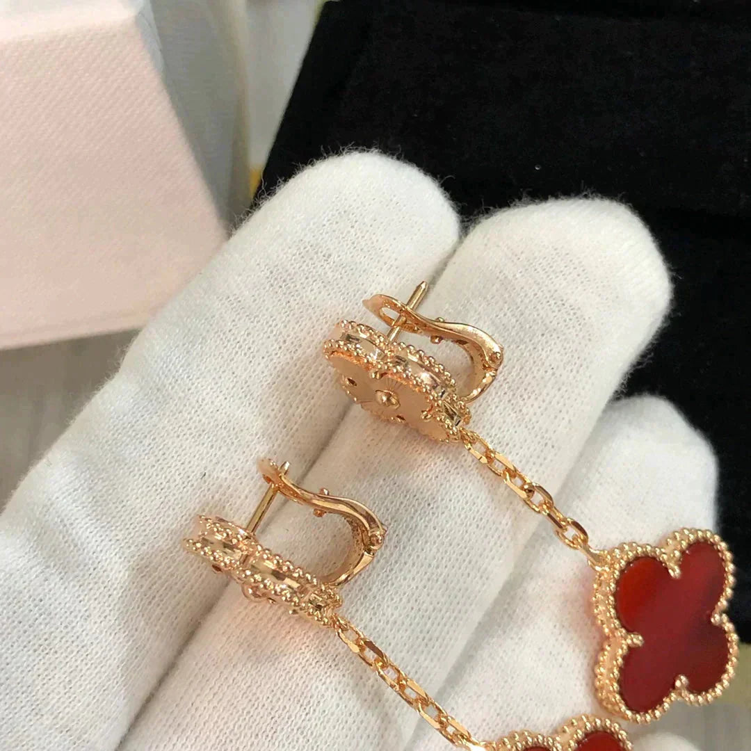 [Gaonasi]CLOVER 2 MOTIF  LASER CARNELIAN EARRINGS