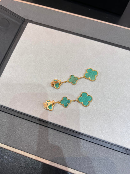 [Gaonasi]CLOVER MALACHITE 3 MOTIFS GOLD