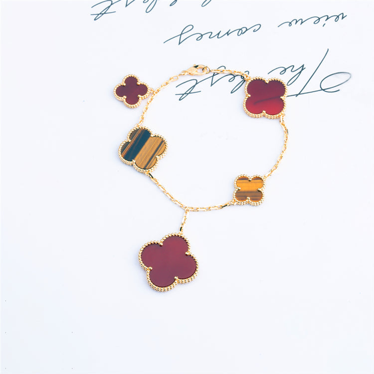 [Gaonasi]CLOVER BRACELET 5 MOTIFS CARNELIAN TIGER EYE