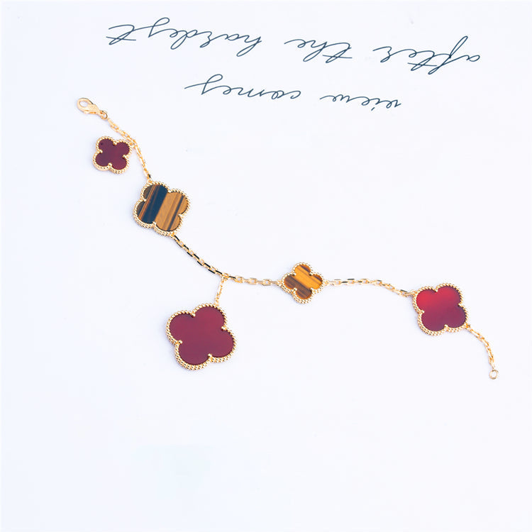 [Gaonasi]CLOVER BRACELET 5 MOTIFS CARNELIAN TIGER EYE