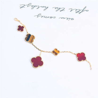 [Gaonasi]CLOVER BRACELET 5 MOTIFS CARNELIAN TIGER EYE
