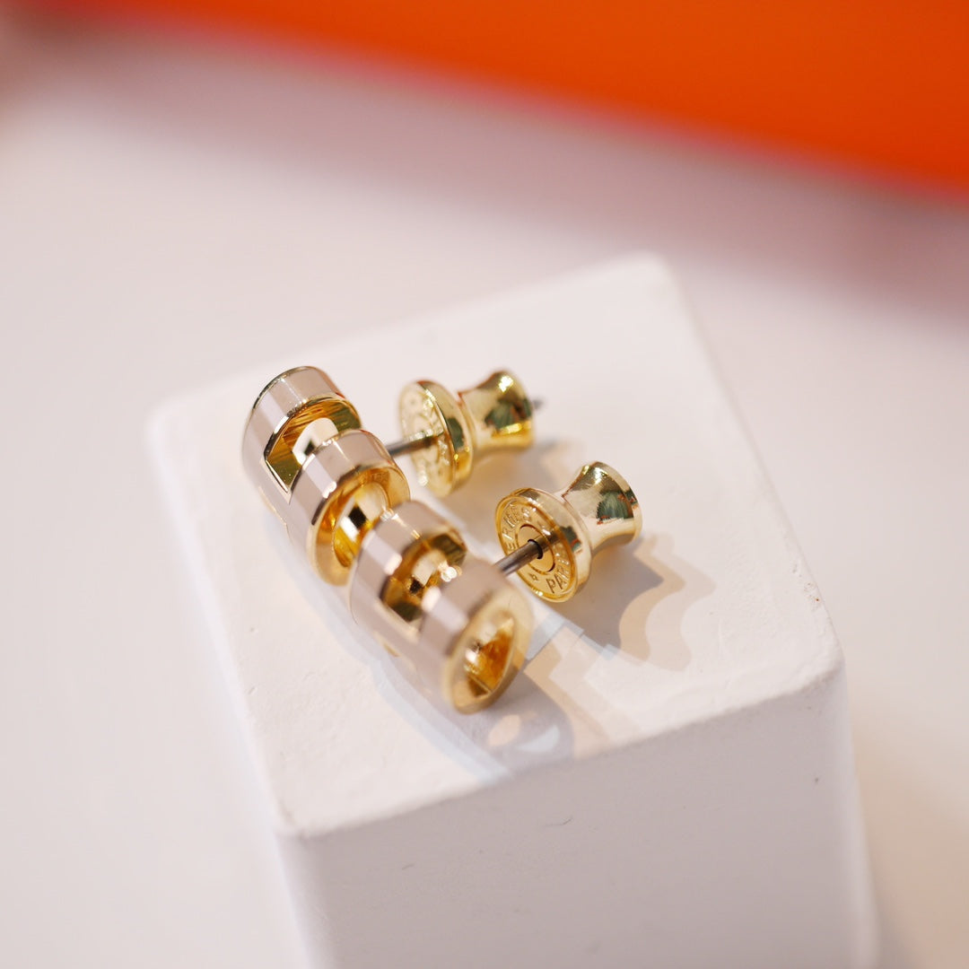 [Gaonasi]MINI POP H GOLD EARRINGS GREY