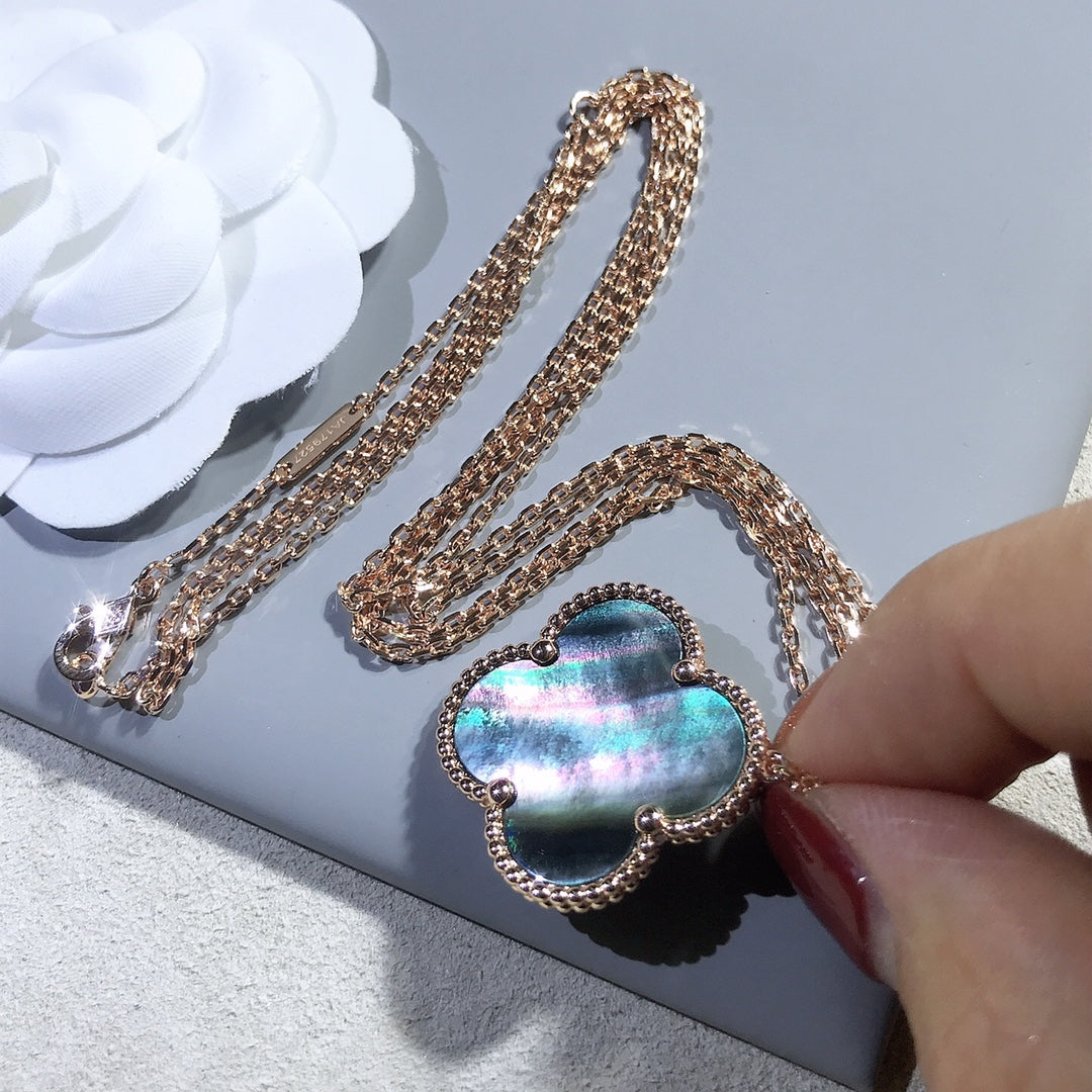 [Gaonasi]CLOVER 25MM GOLD DARK MOP BIG CLOVER NECKLACE