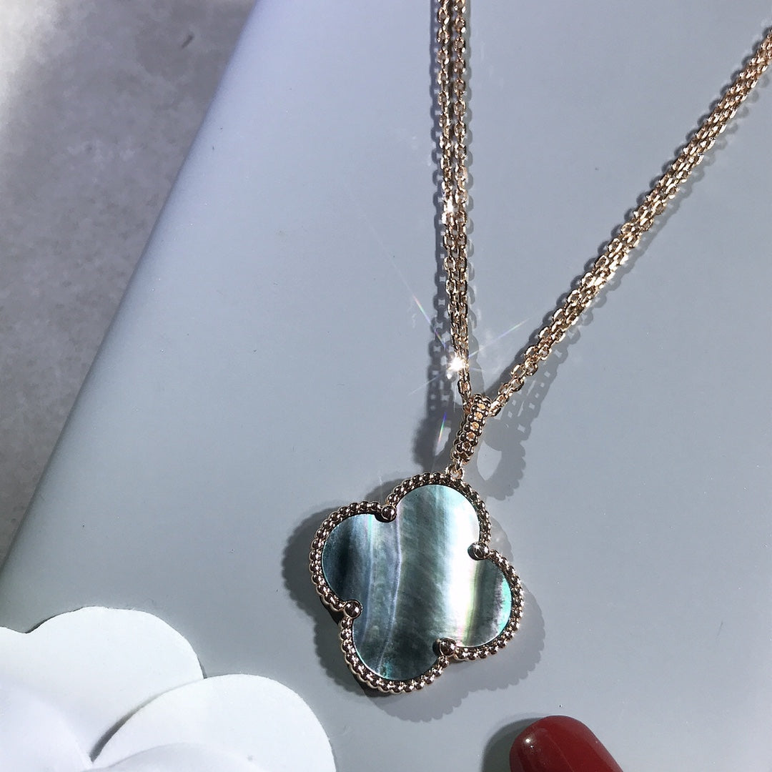 [Gaonasi]CLOVER 25MM GOLD DARK MOP BIG CLOVER NECKLACE