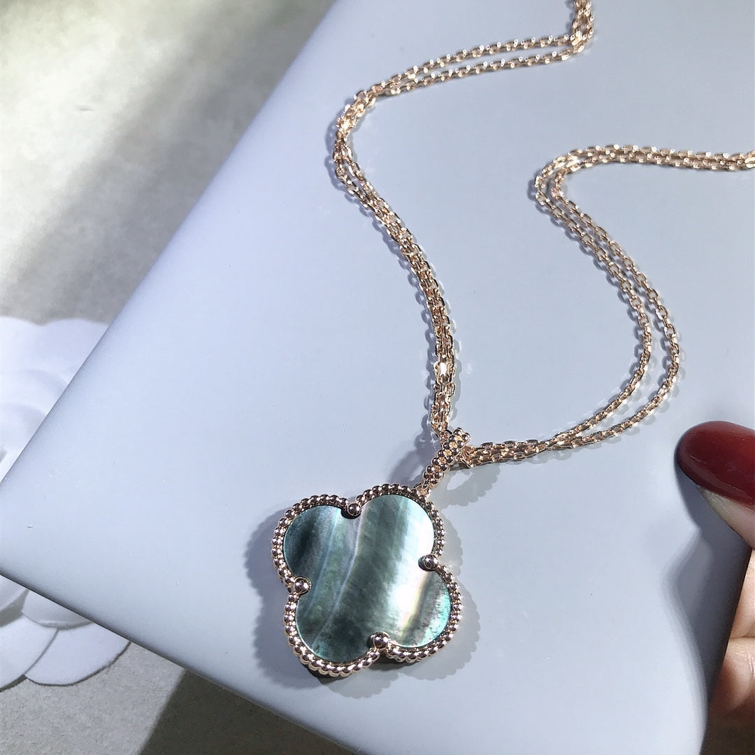 [Gaonasi]CLOVER 25MM GOLD DARK MOP BIG CLOVER NECKLACE