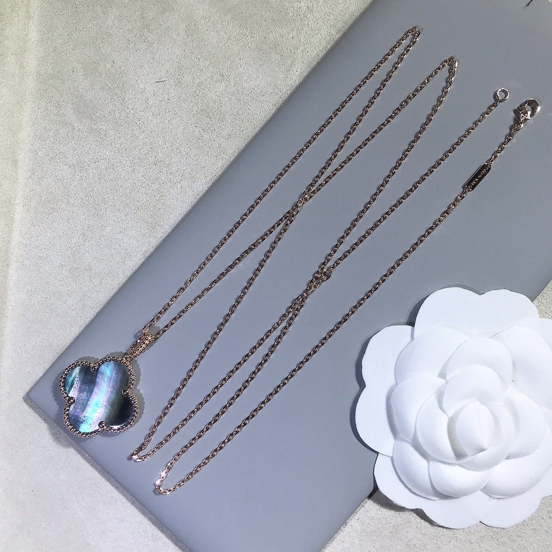[Gaonasi]CLOVER 25MM GOLD DARK MOP BIG CLOVER NECKLACE